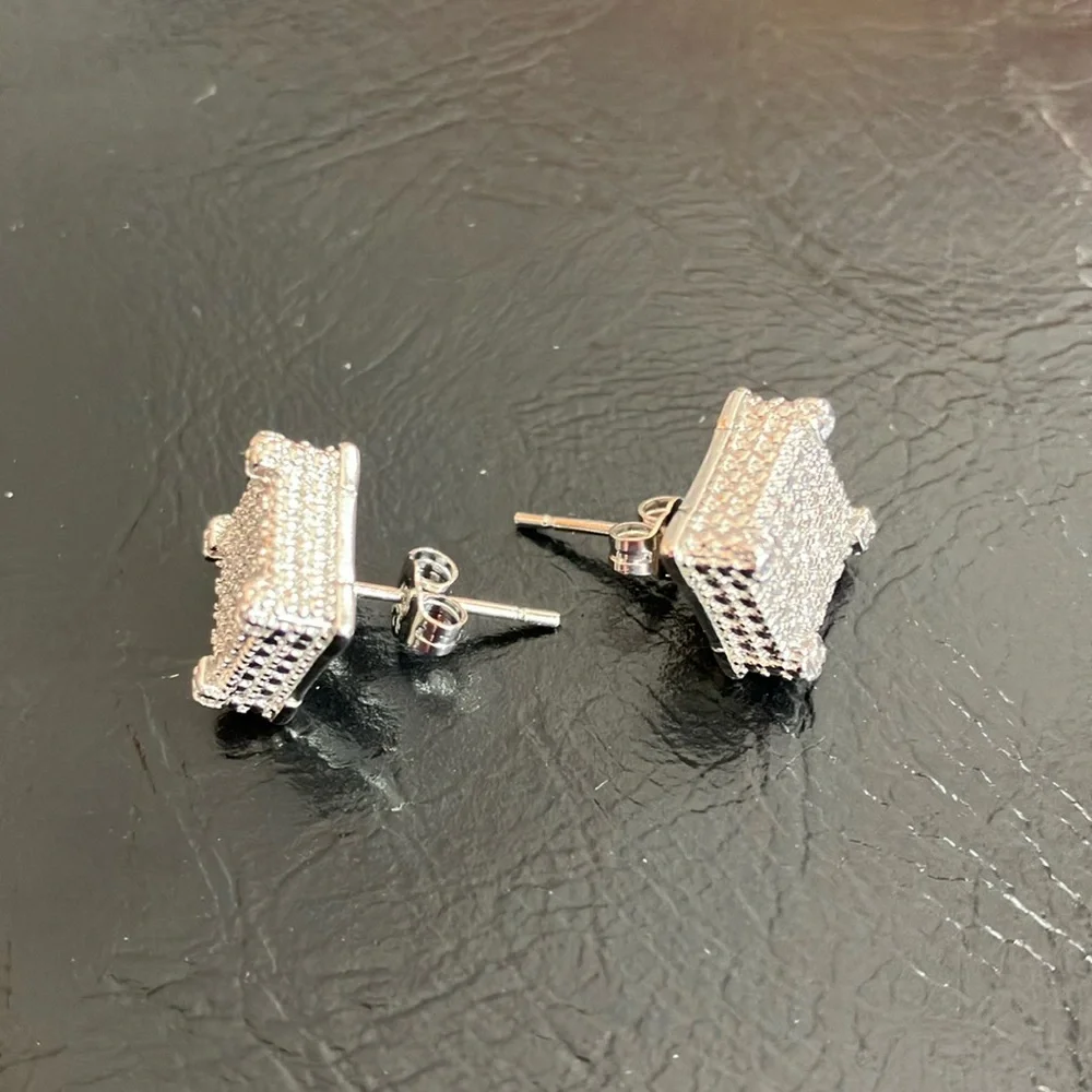 Men’s Earrings 925 Sterling Silver CZ - Picture 3 of 10